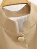 Jaqueta Curta Feminina Gola Alta Acinturada de Botão Único Moda Casual Patchwork Outono Inverno Nova Cruzamento Europeu e Americano