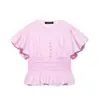Atacado de Roupas Femininas Transfronteiriças Primavera 2026 Novo Top Estilo Europeu e Americano Petite com Manga Bufante e Acabamento de Babados