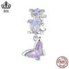 Evelle Misteriosa Borboleta Roxa Íris Pingente s925 Prata Esterlina Contas de Platina Diy Beads Beaded Jóias
