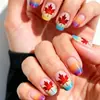 Diseño Estampado de Hoja de Arce con Gradiente de Colores Cuadrado para Uñas Portátiles Manicura de Uñas Postizas Reutilizables Pegatinas