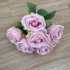 Ramo Artificial de Rosas de Múltiples Cabezas, Flores Falsas de Comercio Exterior, Ramo de Mano para Bodas, Sala de Estar, Decoración de Mesa de Comedor, Arreglo Floral
