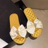 Primavera y Verano Dulce Lazo Francés Satén Novia Dama de Honor Sandalias de una palabra Vestido para el Hogar Bata Matutina Pantuflas Domésticas Antideslizantes