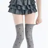 Nuevos Calcetines de Punto Hasta la Rodilla con Lunares Blancos y Negros para Primavera y Verano, Calcetines de Moda de Terciopelo Estilo Holgado por Encima de la Rodilla con Estampado