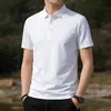 Camiseta de verão masculina com gola de lapela e manga curta, polo casual business solta de seda gelada de meia manga cor sólida para homens jovens e de meia-idade