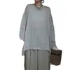 Blusa de Lino de Manga Larga de Alta Gama Owis Sin Preocupaciones, Ligera de Verano, Estilo Relajado, Top Casual Holgado para Mujer