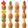 Banderitas para Pastel de Hoja de Arce con Brillantina para Acción de Gracias 12 Piezas Multicolor Toppers para Cupcakes Banderitas Decorativas para Fiesta y Postre
