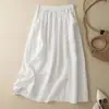 Falda midi de algodón y lino con bordados de encaje estilo veraniego, artístico y vintage, con abertura lateral para mujer, diseño único, cintura alta y silueta en A.