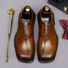 Zapatos de cuero para hombre con punta cuadrada, piel de vaca genuina, calzado formal de negocios, zapatos para novio de boda, Oxford marrón, estilo británico, zapatos de hombre de alta gama