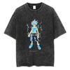 Playera Lavada Vieja Nuevo Cazador de Tiempo Completo Anime Talla Europea Estampada Manga Corta Retro Estilo Americano Holgada Manga Corta