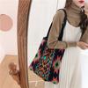 Bolsa Nova de Couro Estilo Étnico Outono e Inverno Bolsa de Lã Versátil Retrô Bolsa Tote de Tricô de Grande Capacidade Feminina Transfronteiriça