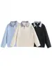 Suéter de punto con cuello de camisa falso de dos piezas cosido para hombre, suéter holgado de manga larga para otoño e invierno, top casual vintage