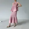[Personalizado] Top de verano sin mangas plisado Miyake para mujer, chaleco floral tridimensional, falda de cola de pez, conjunto plisado 2026