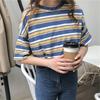 2020 Verano Versión Coreana Suelto Versátil Colorido Rayado Jersey Top Casual Manga Corta Estudiante Camiseta Básica Mujer Transfronterizo