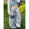 Pantalones de chándal anchos con cordón y estampado de estrellas retro americano para hombre y mujer, holgados, casuales, versátiles, deportivos, de largo completo, pantalones para el gimnasio