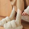 Calcetines de Lana Cepillada Anti-Pilling de Doble Aguja - Rayas Finas Ins Tendencia Otoño e Invierno Cálidos Espesados para Mujer de Media Pantorrilla en Color Sólido