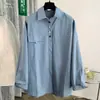 Foto real de camisa casual de algodón y lino de manga larga suelta estilo coreano para mujer talla grande para primavera y otoño