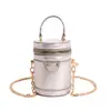 Mini Bolso Patchwork Estilo Nuevo Exquisito Bolso Redondo Cilíndrico Cadena Cubo de la Suerte Billetera para Monedas Color Sólido Cadena Cruzada Bolso Cruzado para Mujer