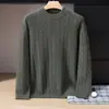 Suéter de cashmere pesado, grosso e macio como pele de bebê para homens, gola redonda, trançado, de manga comprida, pulôver, camada base de malha