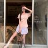 Foto Real Camiseta de Cuello U con Hombro Derecho Descubierto de Manga Corta para Mujer Verano 2025 Nueva Versátil Estilo Coreano Holgada Adelgazante Camiseta Top