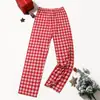 Calças Estampadas de Natal Amazon Ebay Moda Europeia e Americana Xadrez Listrado Calças Casuais para Mulheres Seda de Leite Calças de Natal