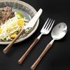 Estilo Japonês e Coreano Ins Asa de Frango Madeira Aço Inoxidável 304 Conjunto de Faca, Garfo e Colher com Cabo de Madeira Sólida de Cintura Fina, Talheres Ocidentais de Aço Inoxidável Faca e Garfo para Bife