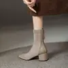 Botines de tacón grueso, botas de caña ajustada, zapatos de tacón alto, nueva colección otoño/invierno 2024, botas de gamuza, botines tipo calcetín de punta fina, botas elásticas para mujer