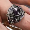 Anillo de Amatista de Lujo Nuevo Transfronterizo Anillo de Flor de Plata Tailandesa de Imitación Retro Europeo y Americano Fabricante Mayorista de Joyería de Comercio Exterior