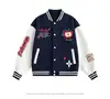 Chaqueta de Béisbol Bordada con Manzana de Marea Nacional Americana para Hombre y Mujer Diseño Retro de Bloques de Color Sentido del Diseño Nicho Holgada Casual Chaqueta Abrigo