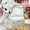 Mochila Fofa Original Estilo Japonês Floral Azul Chapéu Cachorro Dachshund para Alunos do Ensino Fundamental e Universitários