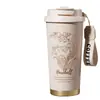 Taza de Café de Acero Inoxidable 304 con Doble Popote para Beber, Termo de Café Portátil, Diseño de Muguete, Taza de Regalo Personalizada