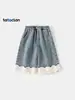 Calça Jeans Wide Leg com Renda para Meninas Outono 2026 Nova Moda para Bebês e Crianças Pequenas Primavera e Outono
