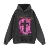 Sudadera con Capucha Otoño/Invierno Vintage con Capucha Cruz Graffiti Lavada Estampado Vintage Estilo Americano Sudadera Rota
