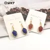 WT-E741 Hexágono Minimalista Piedra Preciosa Latón Encaje de Contorno Colgante Pequeño Pendientes con Gancho para Oreja Esenciales para el Viaje Diario