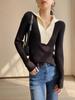 Suéter Zhengqite de Manga Longa com Gola Lapela Color Block para Mulheres, Moda Primavera e Outono, Slim Fit, Malha Base