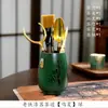 Herramientas para Infusionar Té Chino, Decoraciones para Mesa de Té, Juego de Seis Piezas para Ceremonia del Té, Accesorios de Té Kung Fu, Diseño Creativo Zen Dorado Móvil