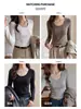 Camiseta Lisa de Cuello Redondo Grande para Mujer, Estilo Dulce y Fresco de Chica Picante para Otoño, Top que Ceñe la Cintura, Adelgazante, Cómodo, Casual, Camiseta Básica Versátil
