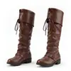 Botas Altas Plisadas Estilo Retro Europeo 2026 para Mujer con Cordones Tacón Grueso Botas Largas Suela Plana Botas de Montar Tallas Grandes Botas para Mujer