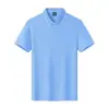 Camisa polo bicolor de algodão de fibra longa 220g com fendas laterais na barra, pode ser estampada com logo ou bordada, adequada para uniformes de trabalho