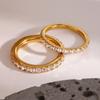Europa y Estados Unidos INS viento oro de 18k acero inoxidable círculo completo circonita blanca anillo fino para lanzar damas tendencia joyería de moda al por mayor