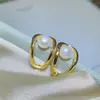 Brincos de Pino Banhados a Ouro 925 com Pérolas, Brincos Simples e Fofos com Pérolas Naturais de Água Doce Aurora