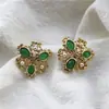 Esmeralda gema pérola vintage broche 925 prata pino brincos orelha clipe suéter corrente set