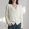 Tricô de Malha de Algodão para Mulheres Estilo Novo Primavera e Outono Tricô Artístico Solto com Decote V para Mulheres Casual Jaqueta Top de Cor Pura com Botões