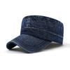 Gorra plana de mezclilla transfronteriza con logotipo estampado, estilo militar, estilo retro desgastado, con protección solar, para hombre, ideal para montañismo.