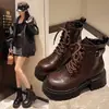 Botas Martin de moda para mujer estilo británico, nueva colección otoño e invierno 2026, forradas de felpa, con cordones, suela gruesa, elegantes botines de motocicleta