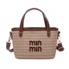 Bolsa Saco de Palha Trançada Tendência deste Ano para Mulheres, Novo Estilo Verão 2026, Bolsa de Ombro Color-Blocking com Letras, Bolsa Transversal Versátil
