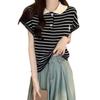 Tejido de Manga Corta Temperamental Sexy Cuello Polo Cubre Vientre Top Versátil y Elegante para Reducir la Edad Nueva Tendencia Verano 2025