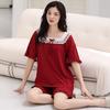 Pijama rojo de manga corta para mujer, ropa informal para el hogar, color rojo, para celebración de verano 2025
