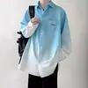 Camisa casual com design lavado estilo Hong Kong, versátil com pregas degradê, camisa vintage de manga comprida para homens, moderna para primavera e outono
