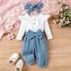 Amazon Europeo y Americano Otoño Nuevo Bata Blanca de Manga Larga con Pantalones Cortos Estampados Traje Lindo para Niñas