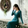 Vestido de Manga Larga con Escote en V Hueco Estilo Hermana Real Francesa para Mujer, Nueva Llegada de Primavera, Cintura Ceñida, Adelgazante, Ceñido a las Caderas, Falda Larga de Cola de Pez